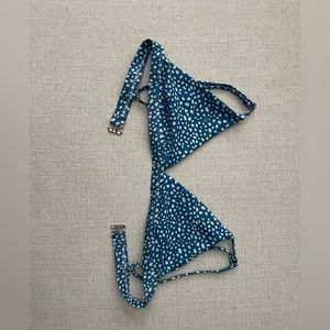 Small blue and white polka dot bikini top